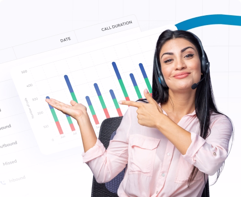 a girl showing dashboard of call report for customer needs