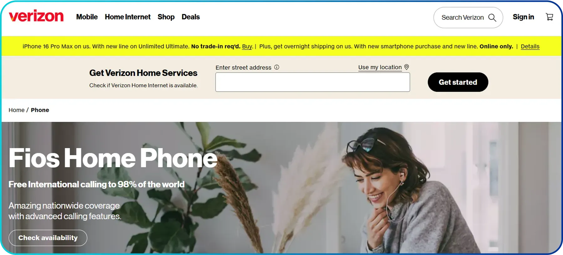 verizon landline homepage