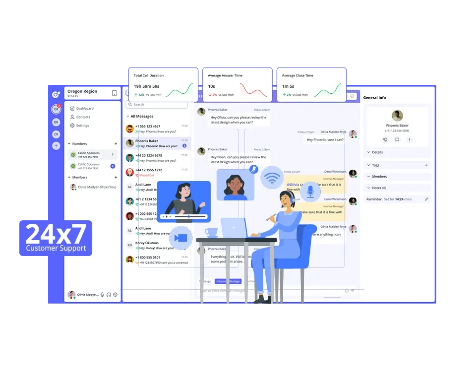 24 hour service by calilio for 463 area code phone number