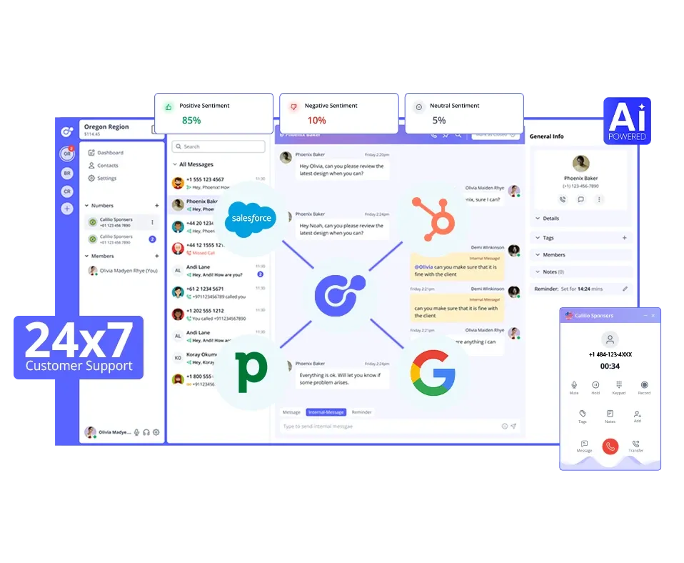 24 hour service by calilio for 484 area code phone number