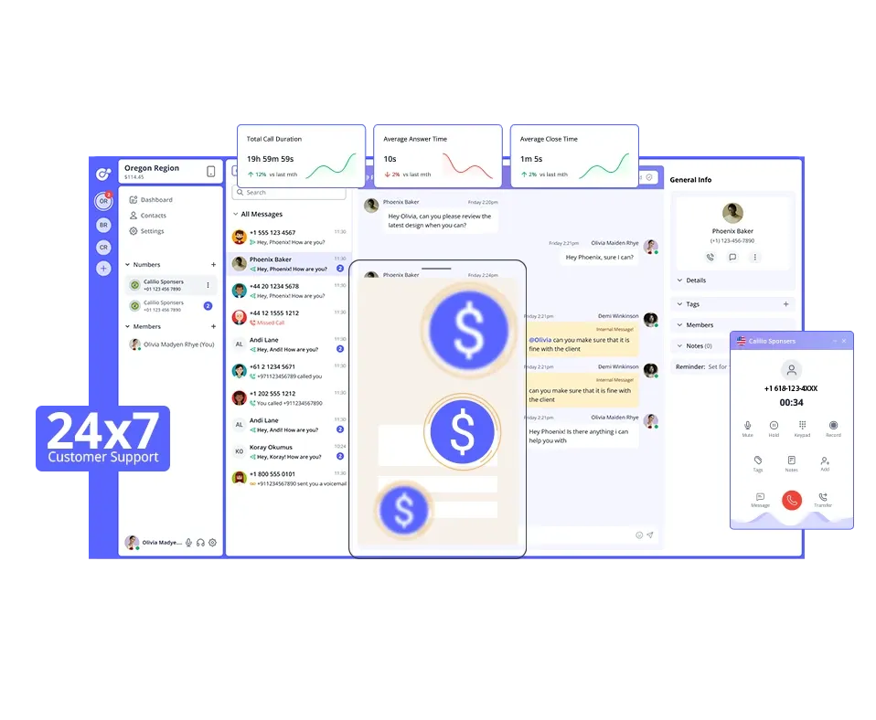 a virtual phone number dashboard highlighting different features
