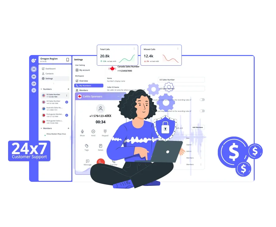 24 hour service by calilio for 579 area code phone number