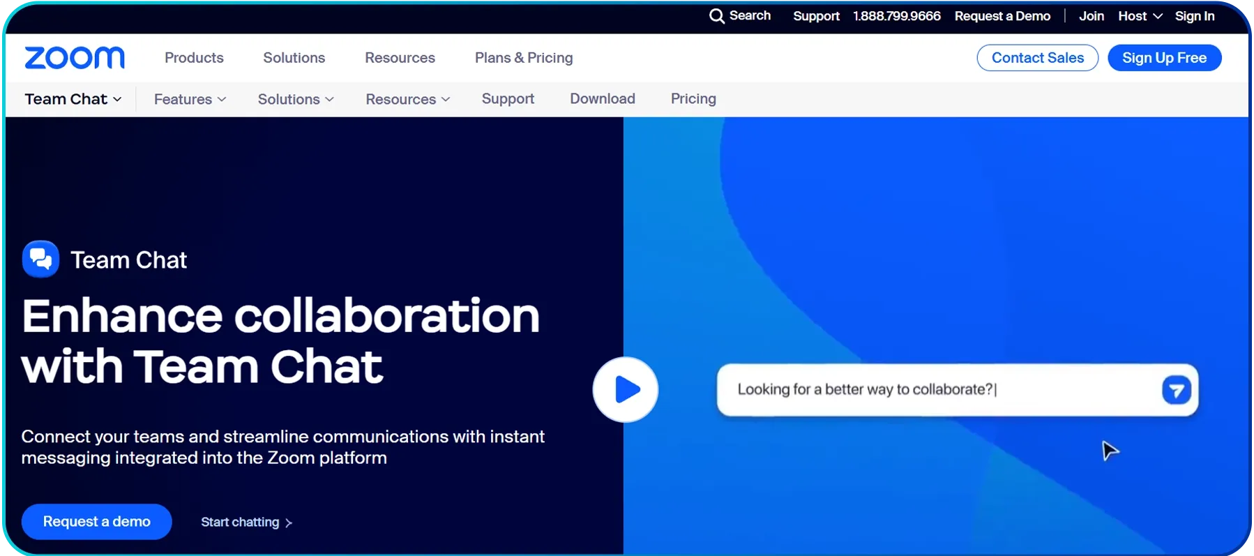 homepage of zoom team chat
